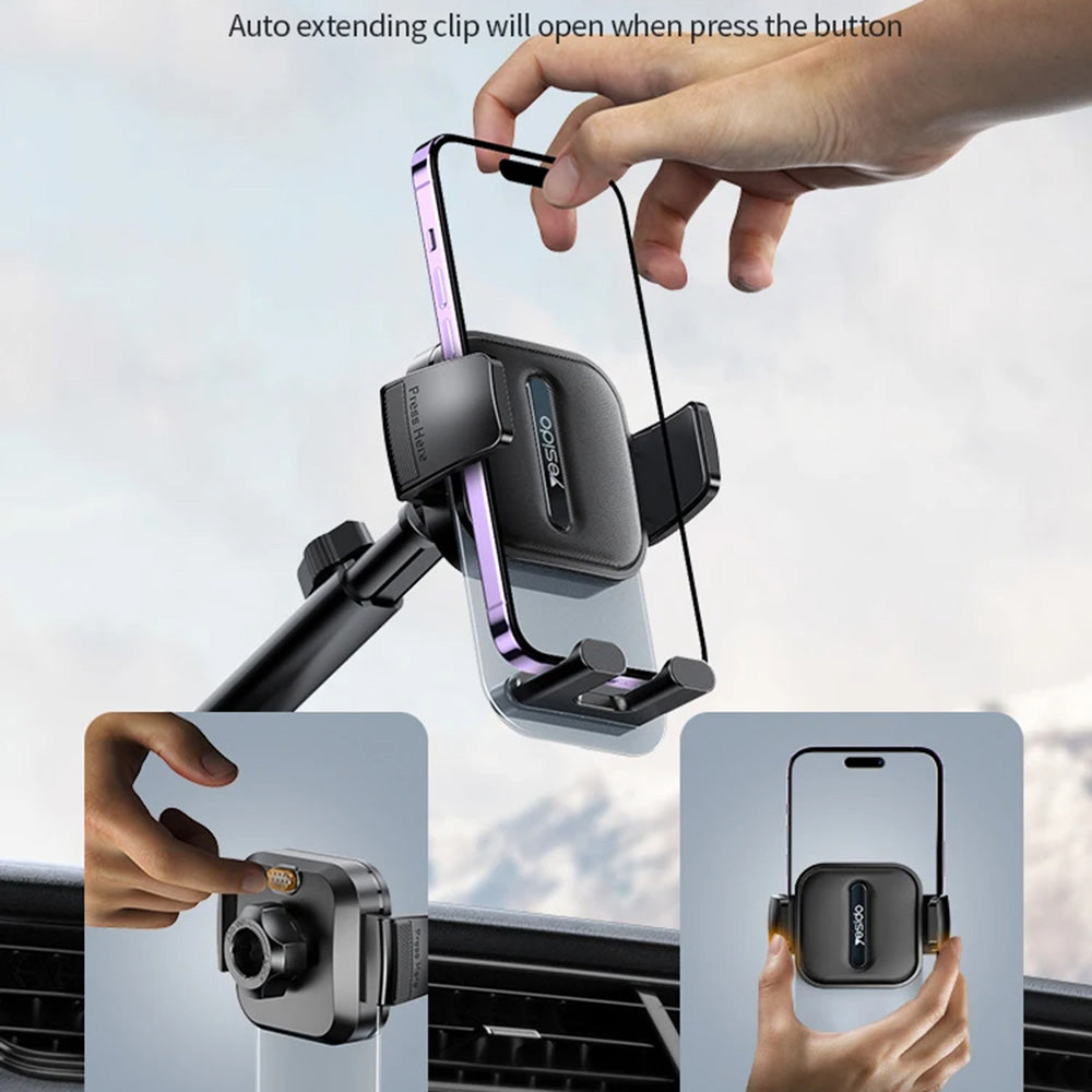 Yesido - Car Holder (C261) - for Dashboard/Windshield, 360°, Anti-slip, Transparent Panel, Telescopic Arm, Auto Clip - B