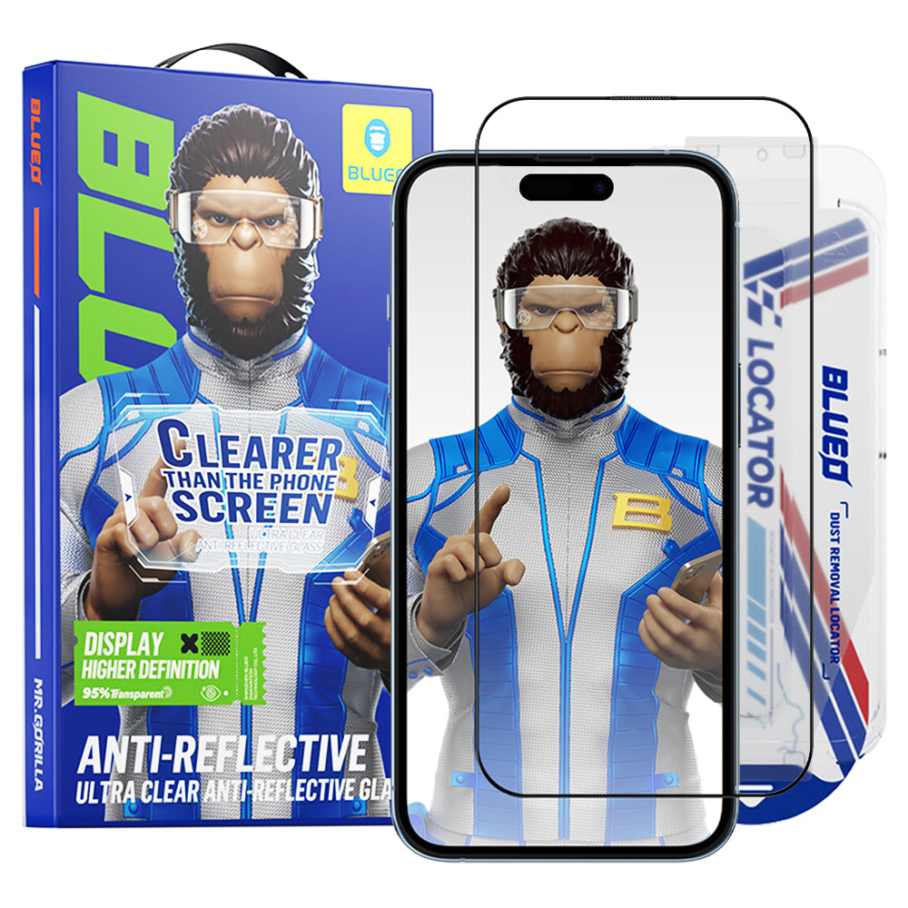 Blueo - Anti-Reflective HD Glass with Applicator Pro - iPhone 15 / iPhone 16 - Black