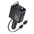 Yesido - 4in1 Car Charger (Y71) - with Type-C Retractable Cable + Lightning Adapter, Dual Port USB-A + Type-C, 125W, LED