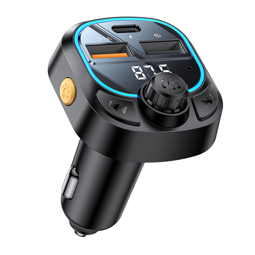 Yesido - FM Modulator and Car Charger (Y70) - Dual-Port USB-C + USB-A, Bluetooth 5.3, 15W - Black