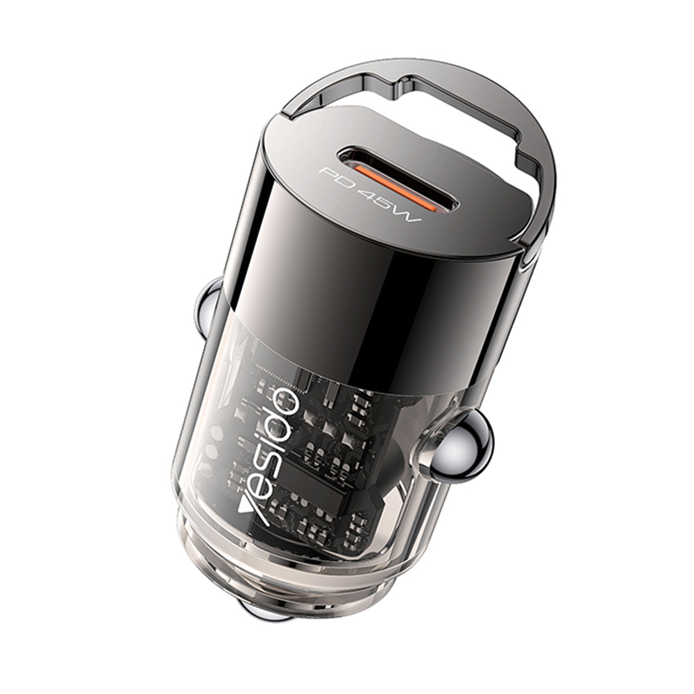 Yesido - Hidden Car Charger (Y67) - Type-C, PD45W, Aluminum Alloy, Super Fast Charging - Black