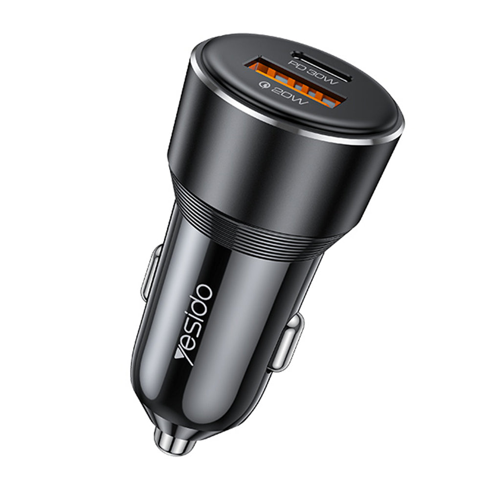 Yesido - Car Charger (Y64) - Dual-Port USB-A + Type-C, 50W, Multi Protection, Fast Charging - Black