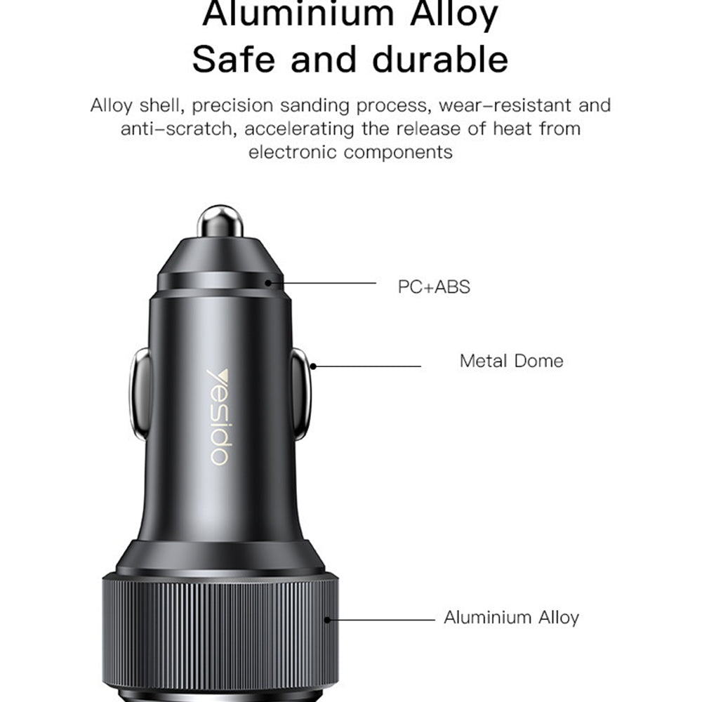 Yesido - Car Charger (Y50) - 2x Type-C, USB, Fast Charging, 60W, LED Lamp Ring, Intelligent Temperature Control Chip - B