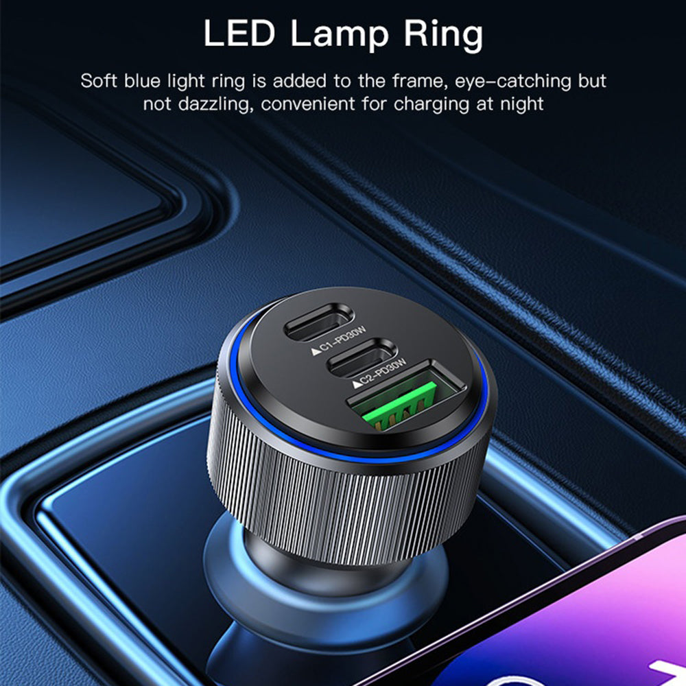 Yesido - Car Charger (Y50) - 2x Type-C, USB, Fast Charging, 60W, LED Lamp Ring, Intelligent Temperature Control Chip - B
