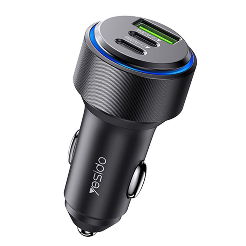 Yesido - Car Charger (Y50) - 2x Type-C, USB, Fast Charging, 60W, LED Lamp Ring, Intelligent Temperature Control Chip - B