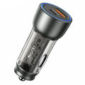 Yesido - Car Charger (Y49) - USB-A, Type-C, LED Light Effect, Fast Charging, 30W - Grey