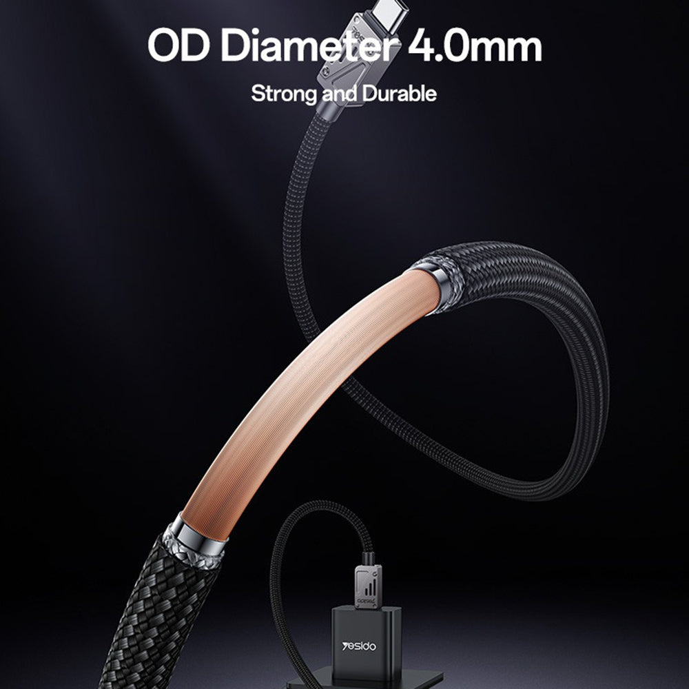 Yesido - Data Cable (CA196) - Type-C to Type-C, Fast Charging, 480Mbps, PD60W, CarPlay Compatible, Zinc Alloy, 1.2m - Bl