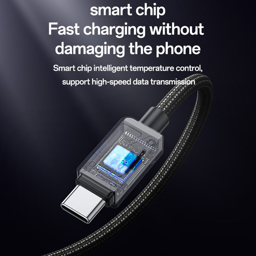 Yesido - Data Cable (CA135C) - USB to Type-C, Fast Charging, QC18W, 3A, 480Mbps, CarPlay Compatible, Zinc Alloy, 1.2m - 
