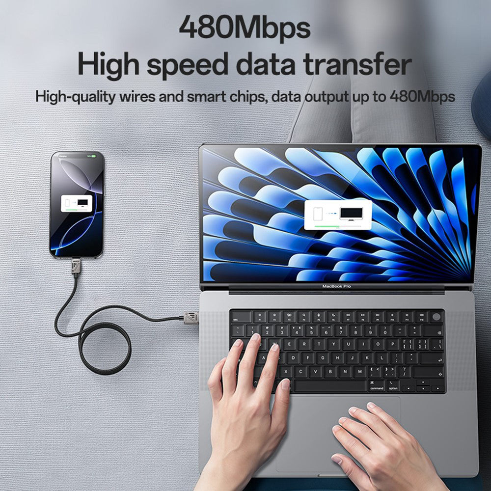 Yesido - Data Cable (CA135C) - USB to Type-C, Fast Charging, QC18W, 3A, 480Mbps, CarPlay Compatible, Zinc Alloy, 1.2m - 