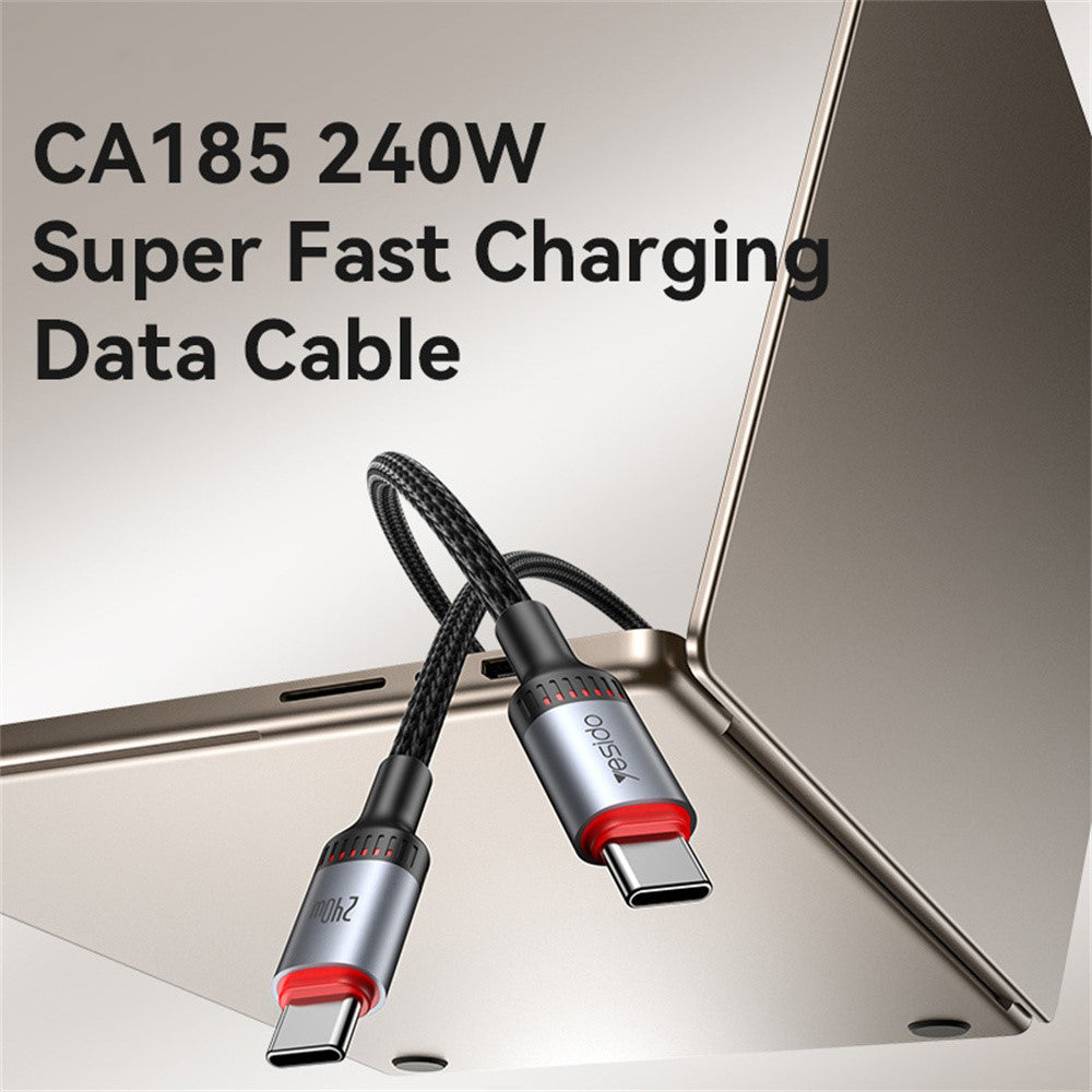 Yesido - Data Cable (CA185) - Type-C to Type-C, Fast Charging, 480Mbps, 240W, 48V/5A, E-Mark Chip, Nylon Braided, 1.2m -