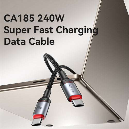 Yesido - Data Cable (CA185) - Type-C to Type-C, Fast Charging, 480Mbps, 240W, 48V/5A, E-Mark Chip, Nylon Braided, 1.2m -