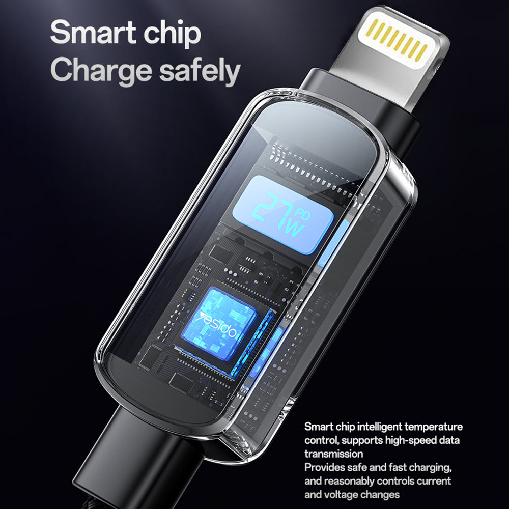 Yesido - Data Cable (CA180) - Super Fast Charging, with Digital Display, Type-C to Lightning, 27W, 3A, 480Mbps, 1.2m - B