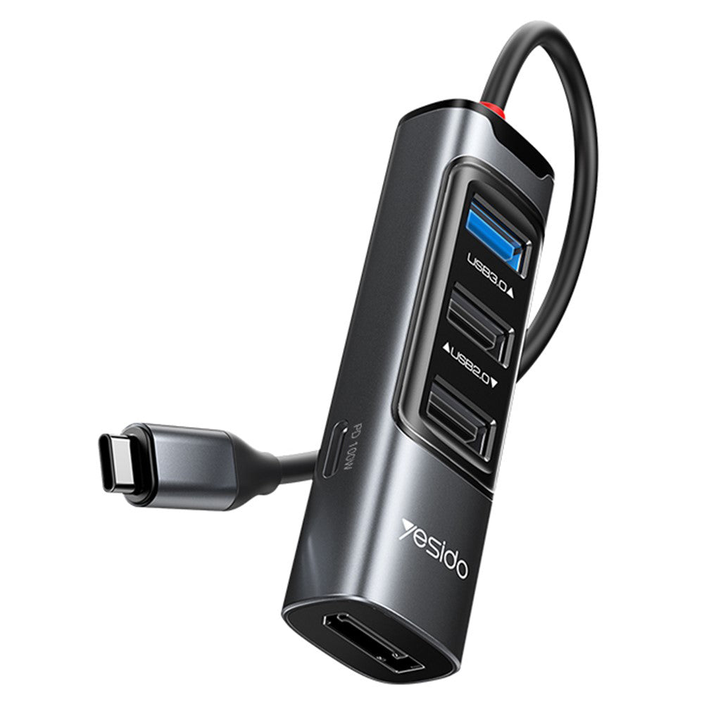 Yesido - Docking Station 5in1 (HB23) - Type-C to 3x USB, USB-C, DisplayPort, PD100W, Fast Charge, 4K@30Hz, 5Gbps - Gray