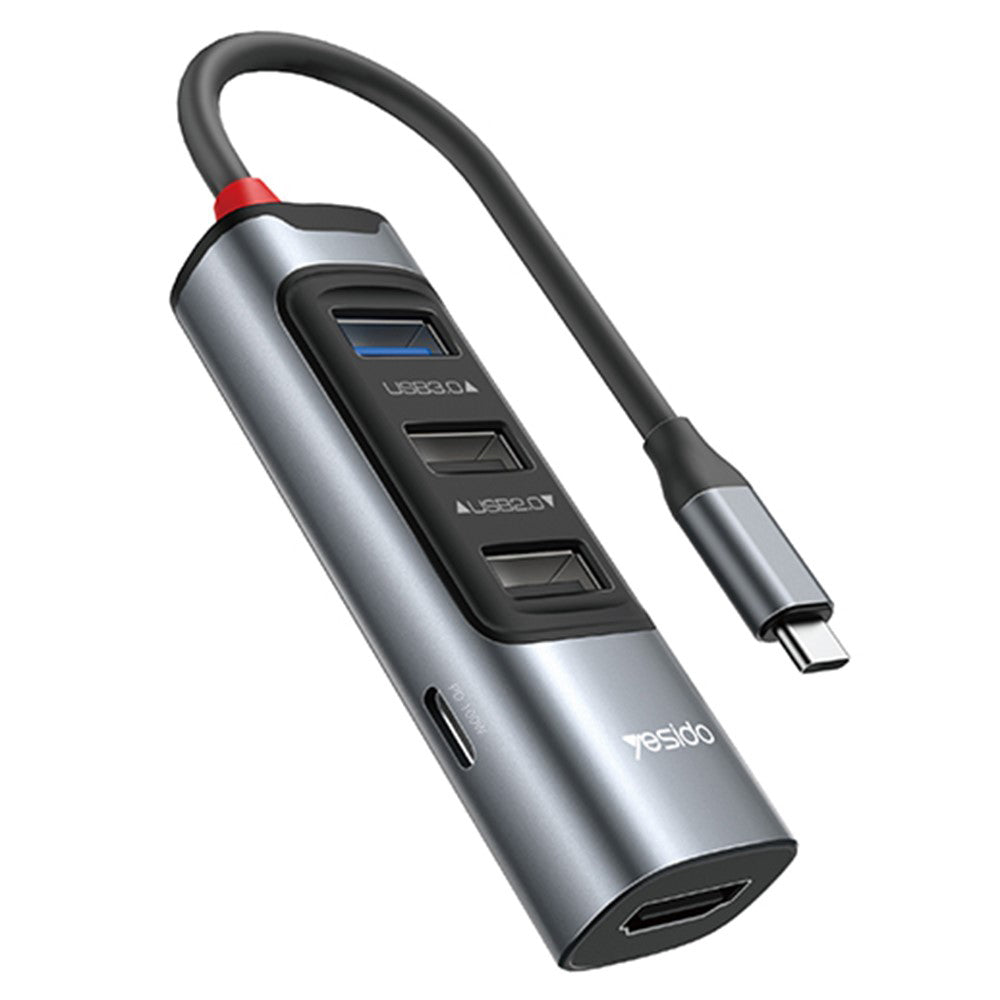 Yesido - Docking Station 5in1 (HB22) - Type-C to 3x USB, USB-C, HDMI, PD100W, Fast Charge, 4K@30Hz, 5Gbps - Gray