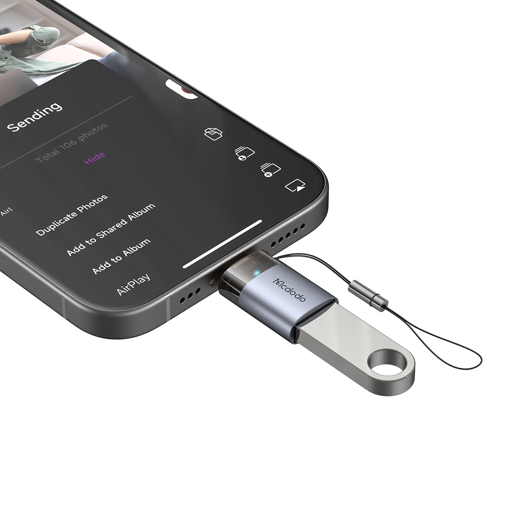 Mcdodo - OTG Adapter (OT-7390) - USB to Lightning, Aluminium Alloy, Charging&Data Sync, with Indicator Light, Lanyard - 