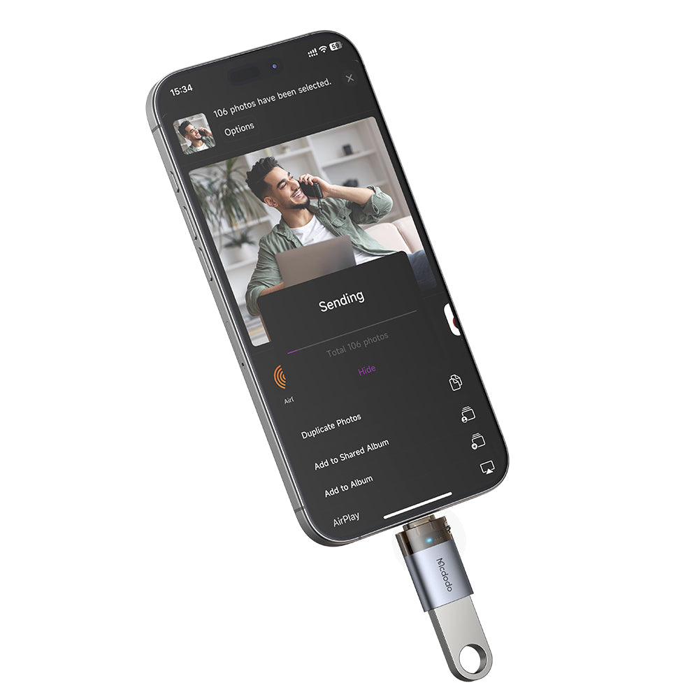 Mcdodo - OTG Adapter (OT-7390) - USB to Lightning, Aluminium Alloy, Charging&Data Sync, with Indicator Light, Lanyard - 