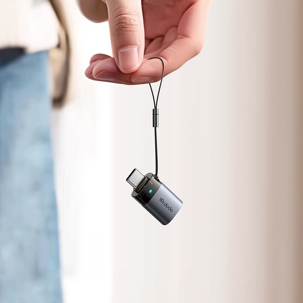 Mcdodo - OTG Adapter (OT-7400) - USB3.0 to Type-C, Aluminium Alloy, Charging & Data Sync, 5Gbps, Blue Light, Lanyard - B