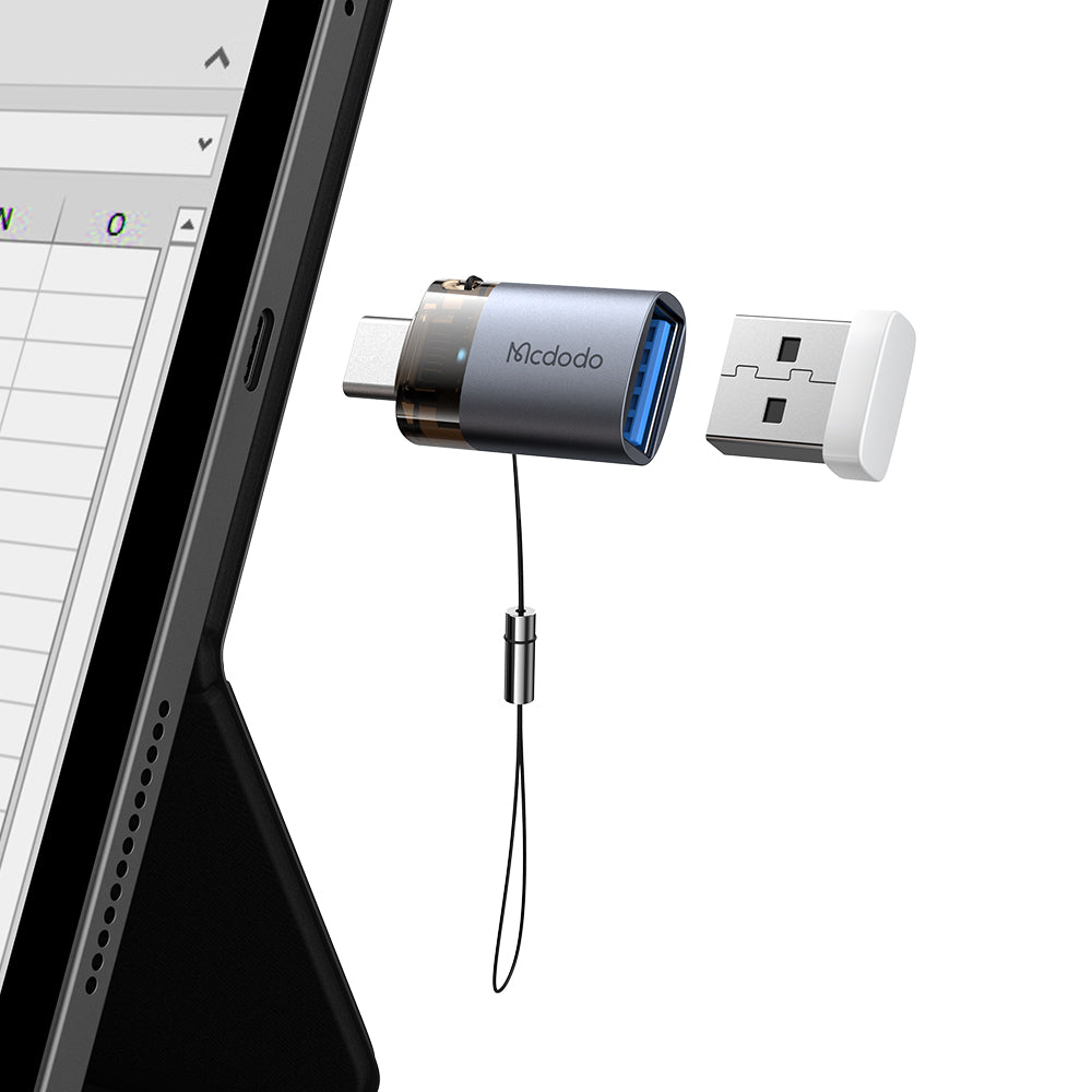 Mcdodo - OTG Adapter (OT-7400) - USB3.0 to Type-C, Aluminium Alloy, Charging & Data Sync, 5Gbps, Blue Light, Lanyard - B