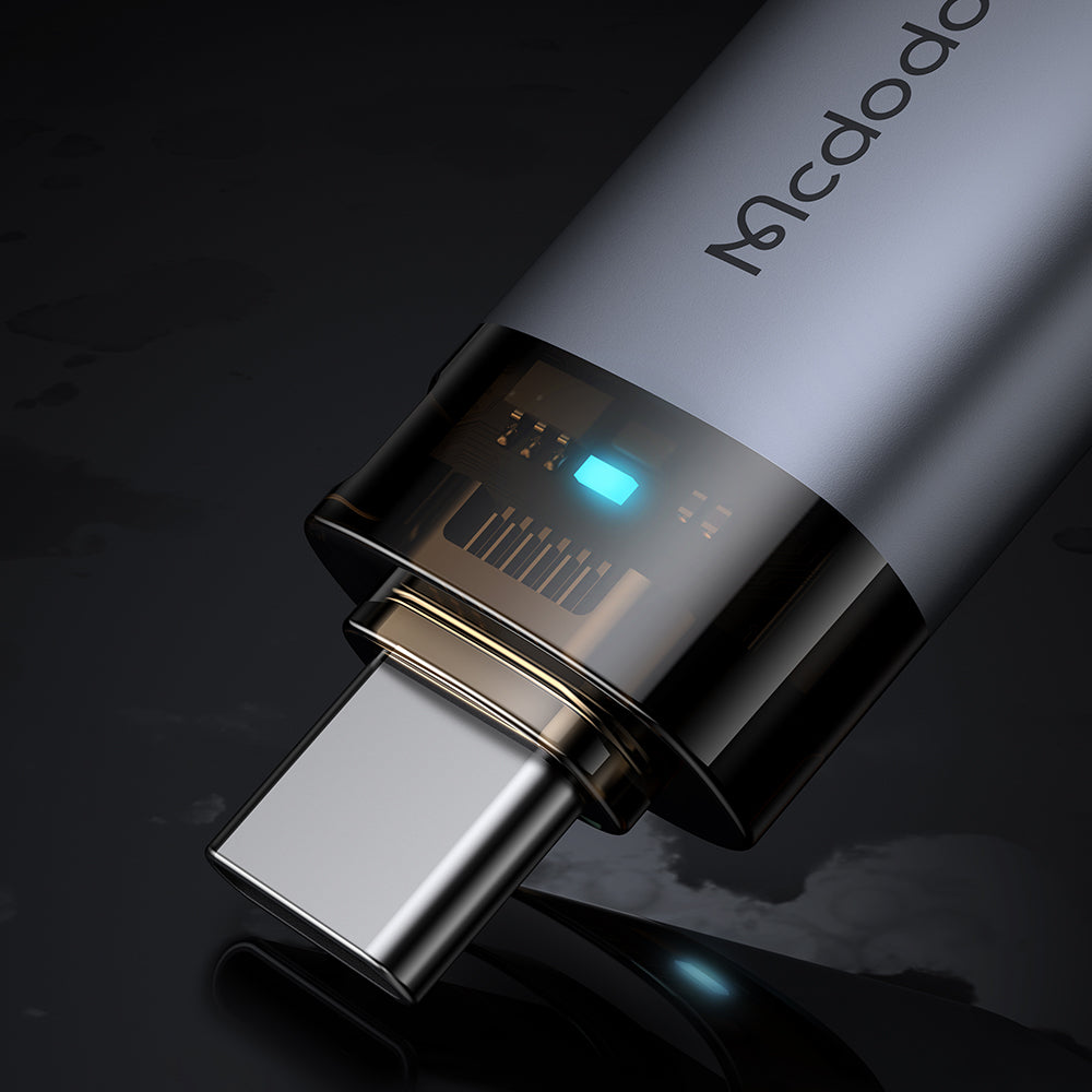 Mcdodo - OTG Adapter (OT-7400) - USB3.0 to Type-C, Aluminium Alloy, Charging & Data Sync, 5Gbps, Blue Light, Lanyard - B