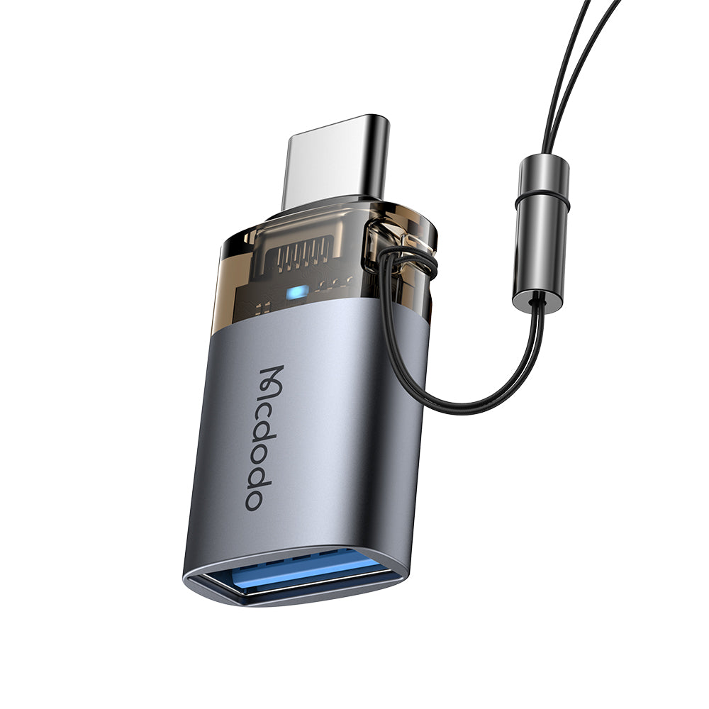 Mcdodo - OTG Adapter (OT-7400) - USB3.0 to Type-C, Aluminium Alloy, Charging & Data Sync, 5Gbps, Blue Light, Lanyard - B