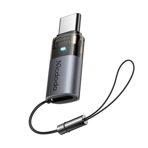 Mcdodo - OTG Adapter (OT-7610) - Lightning to Type-C, Aluminium Alloy, Charging & Data Sync, 60W, Blue Light, Lanyard - 