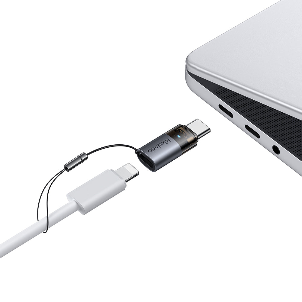 Mcdodo - OTG Adapter (OT-7610) - Lightning to Type-C, Aluminium Alloy, Charging & Data Sync, 60W, Blue Light, Lanyard - 