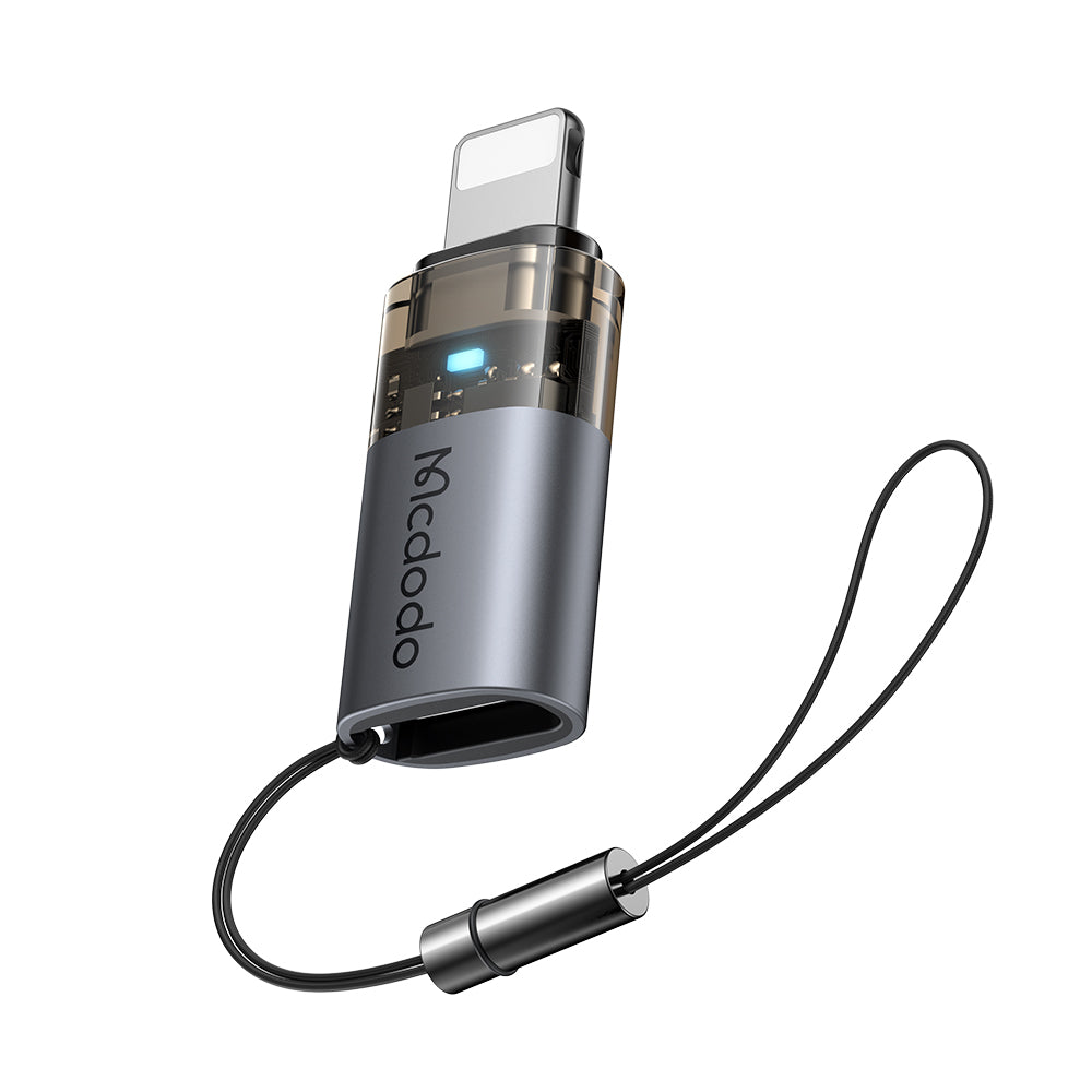 Mcdodo - OTG Adapter (OT-7630) - USB-C to Lightning, Aluminium Alloy, Charging & Data Sync, 36W, Blue Light, Lanyard - B