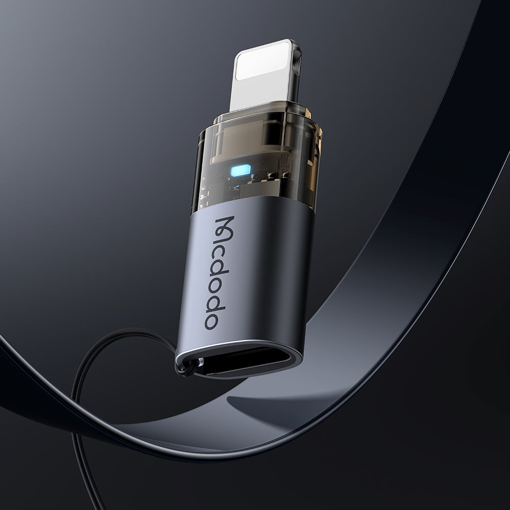 Mcdodo - OTG Adapter (OT-7630) - USB-C to Lightning, Aluminium Alloy, Charging & Data Sync, 36W, Blue Light, Lanyard - B