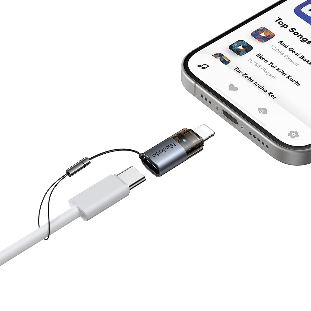 Mcdodo - OTG Adapter (OT-7630) - USB-C to Lightning, Aluminium Alloy, Charging & Data Sync, 36W, Blue Light, Lanyard - B