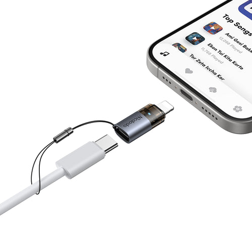 Mcdodo - OTG Adapter (OT-7630) - USB-C to Lightning, Aluminium Alloy, Charging & Data Sync, 36W, Blue Light, Lanyard - B