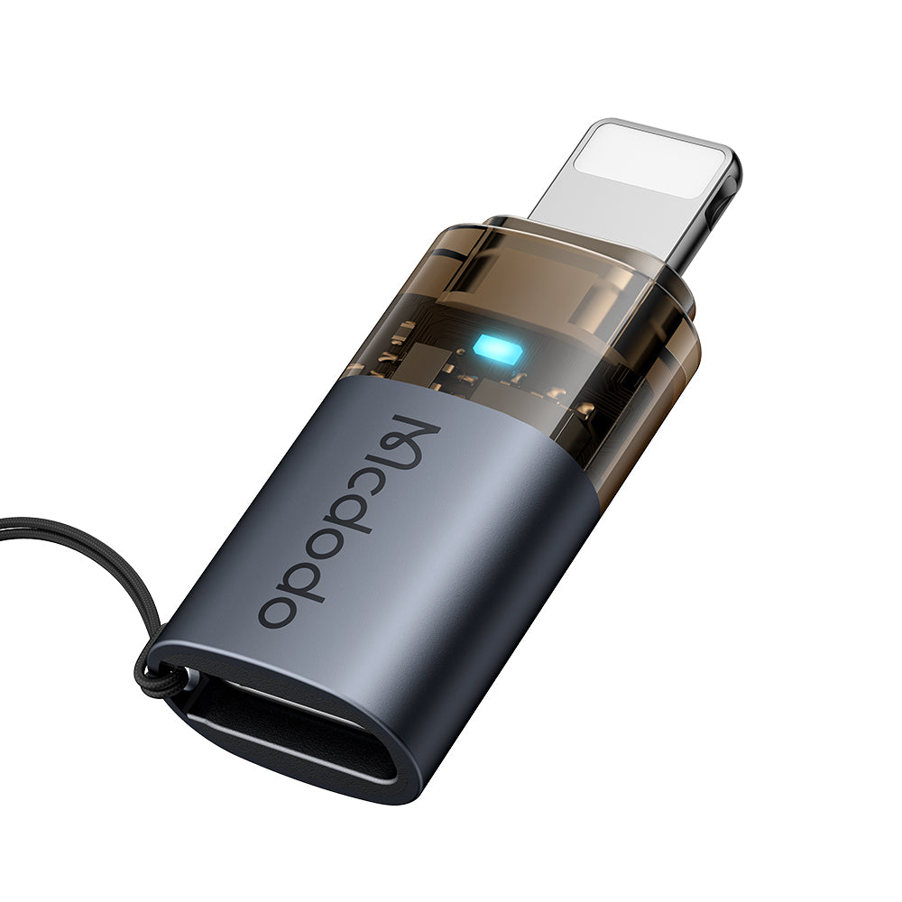 Mcdodo - OTG Adapter (OT-7630) - USB-C to Lightning, Aluminium Alloy, Charging & Data Sync, 36W, Blue Light, Lanyard - B