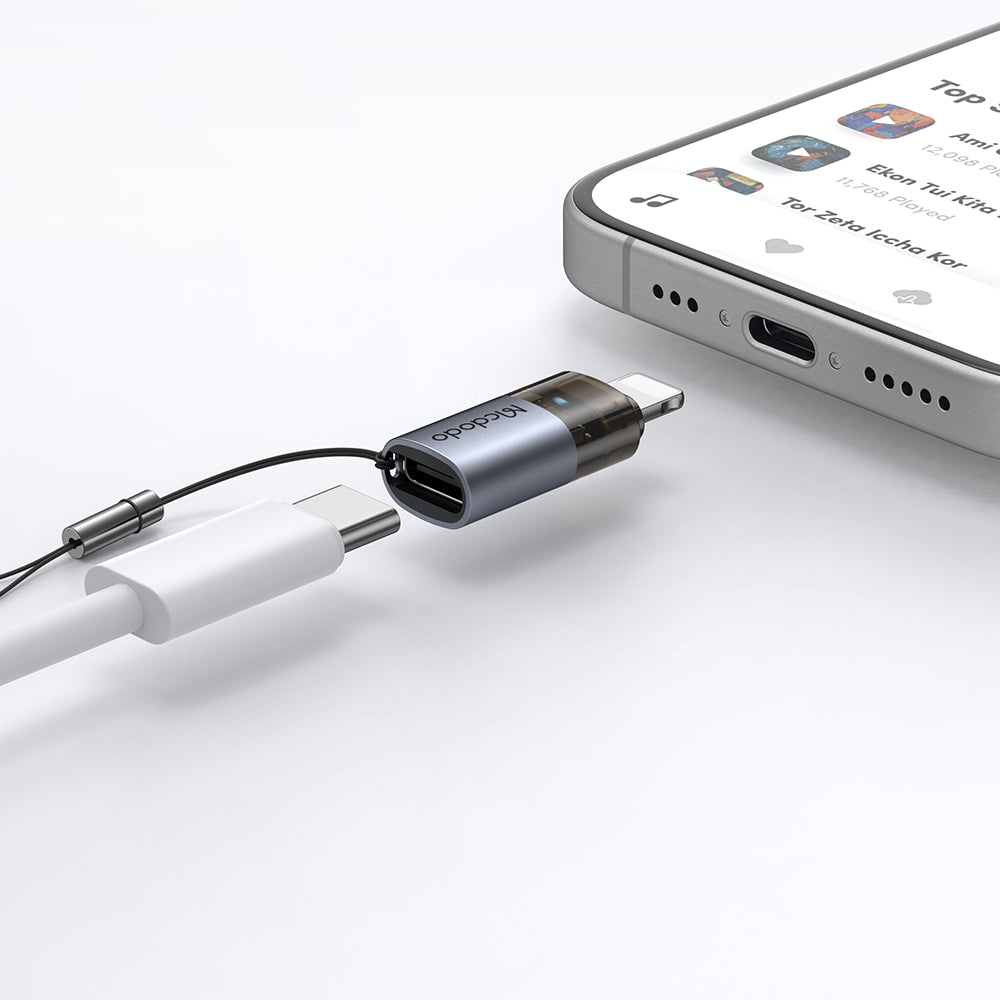 Mcdodo - OTG Adapter (OT-7630) - USB-C to Lightning, Aluminium Alloy, Charging & Data Sync, 36W, Blue Light, Lanyard - B