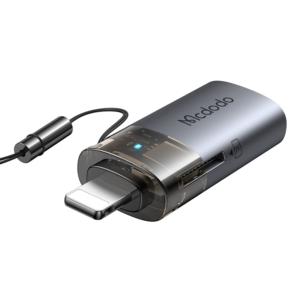 Mcdodo - OTG Adapter (OT-7850) - USB to Lightning, with TF Card Reader, Fast Data Transfer, 480Mbps, LED, Lanyard - Blac