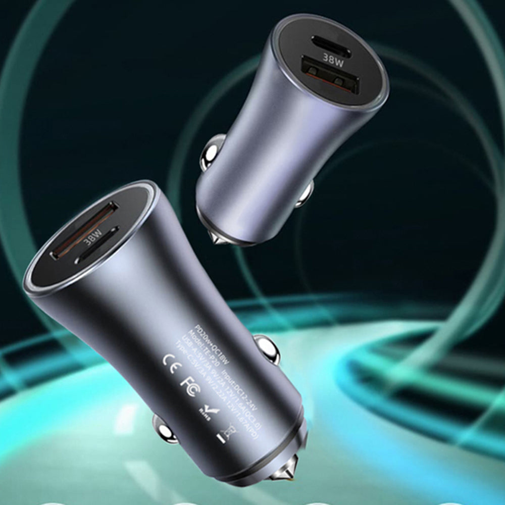Techsuit - Premium Car Charger RescueVolt (C3) - with Metal Window Breaker, Fast Charge, USB QC18W, USB-C PD30W, 5V/3A -