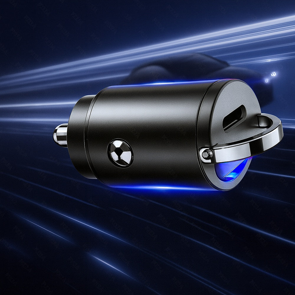 Techsuit - Premium Car Charger NanoVolt (C5) - Mini Design, Fast Charge, Type-C PD30W, 3A, Pull Ring, Aluminium Alloy - 