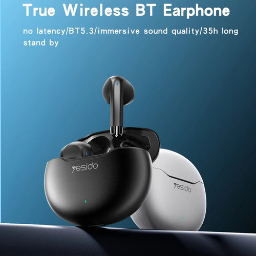 Yesido - Wireless Earbuds (TWS21) - with Bluetooth V5.3, Half-In-ear Design, Touch Control, Noise Cancelling, 320mAh - W