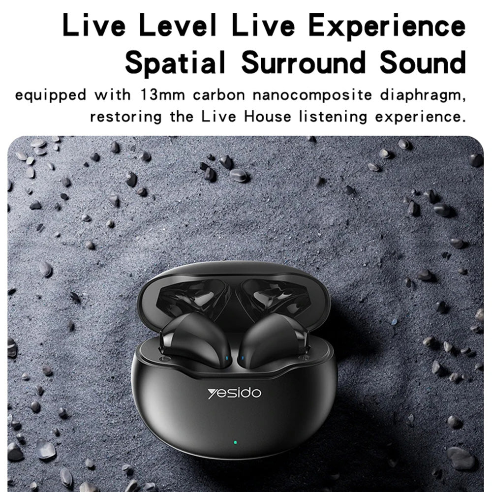 Yesido - Wireless Earbuds (TWS21) - with Bluetooth V5.3, Half-In-ear Design, Touch Control, Noise Cancelling, 320mAh - B