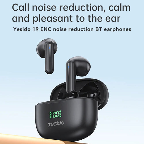 Yesido - Wireless Earbuds (TWS19) - with ENC, Touch Control, Bluetooth V5.3, LED Display, Half-In-ear Design, 470mAh - B