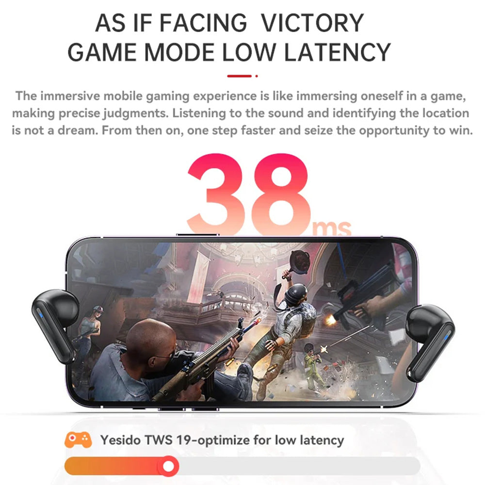 Yesido - Wireless Earbuds (TWS19) - with ENC, Touch Control, Bluetooth V5.3, LED Display, Half-In-ear Design, 470mAh - B