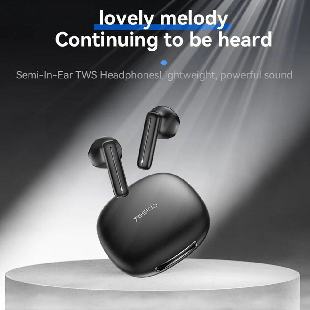 Yesido - Wireless Earbuds (TWS25) - with Microphone, Bluetooth V5.3, Touch Control, Half-In-ear Design, 250mAh - Black