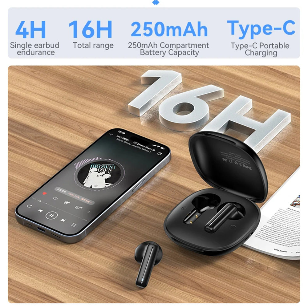 Yesido - Wireless Earbuds (TWS25) - with Microphone, Bluetooth V5.3, Touch Control, Half-In-ear Design, 250mAh - Black