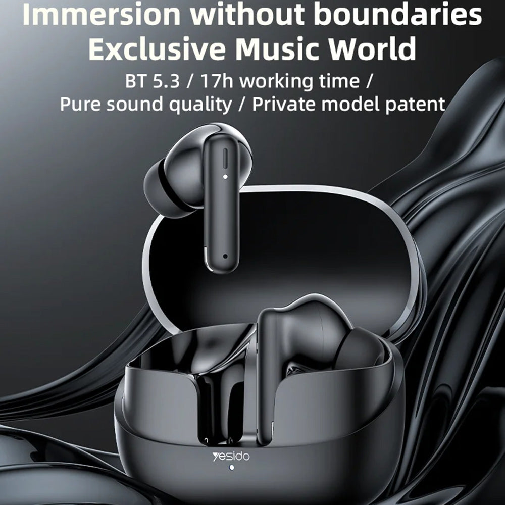 Yesido - Wireless Earbuds (TWS26) - Stereo, with Microphone, Bluetooth, 13mm Speaker, In-ear Design, 250mAh - Black