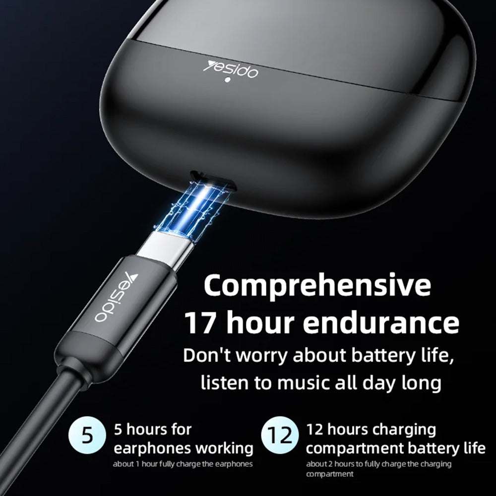 Yesido - Wireless Earbuds (TWS26) - Stereo, with Microphone, Bluetooth, 13mm Speaker, In-ear Design, 250mAh - Black