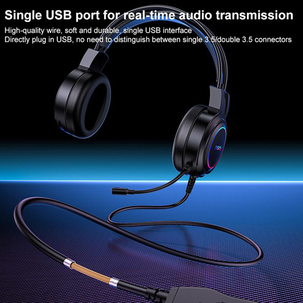 Yesido - Wired Headphones (EK05) - for Gaming, USB, with Microphone, RGB LED Lights - Black