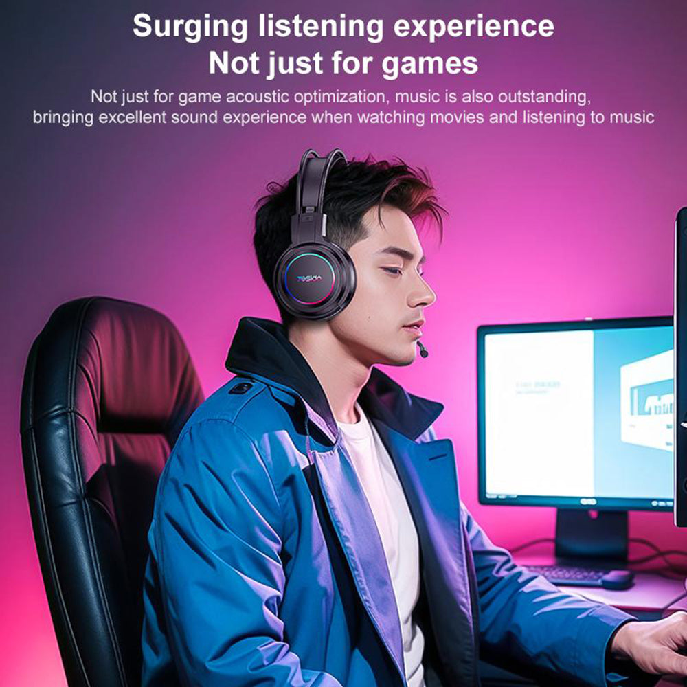 Yesido - Wired Headphones (EK05) - for Gaming, USB, with Microphone, RGB LED Lights - Black