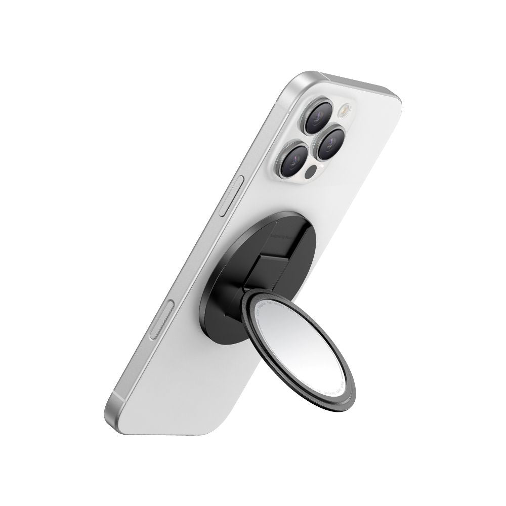 Mcdodo - 2in1 Foldable Magnetic Phone Stand (MR-7912) - with Built-in Makeup Mirror, Leather - Black