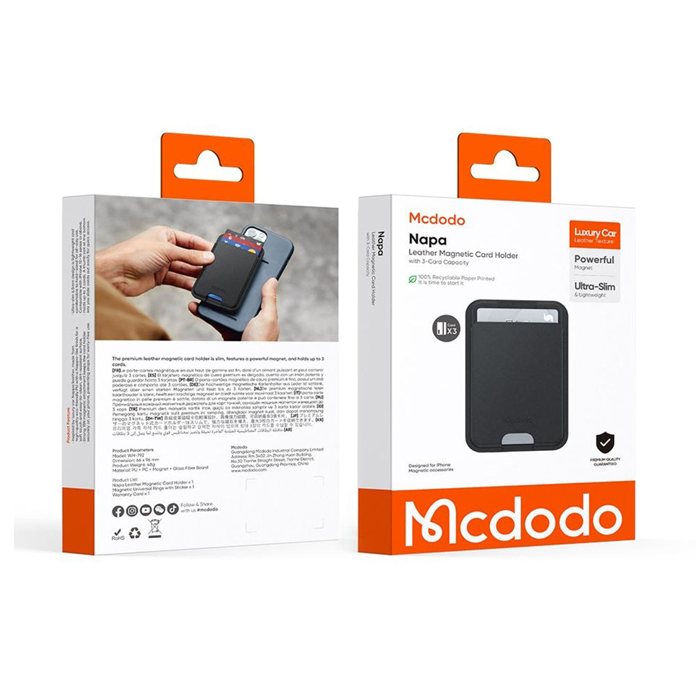 Mcdodo - Magnetic Card Holder Napa Series (WH-7920) - 3x Card Capacity, Leather Texture, Ultra-slim - Black