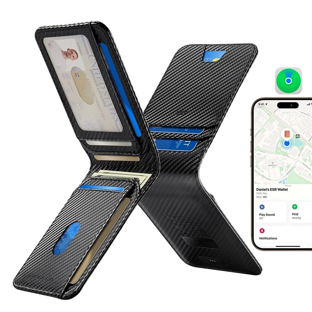 ESR - Classic Geo Card Holder - Vegan Leather Wallet, for 11x Cards & Cash, Find My Function, RFID Blocking - Carbon Fib