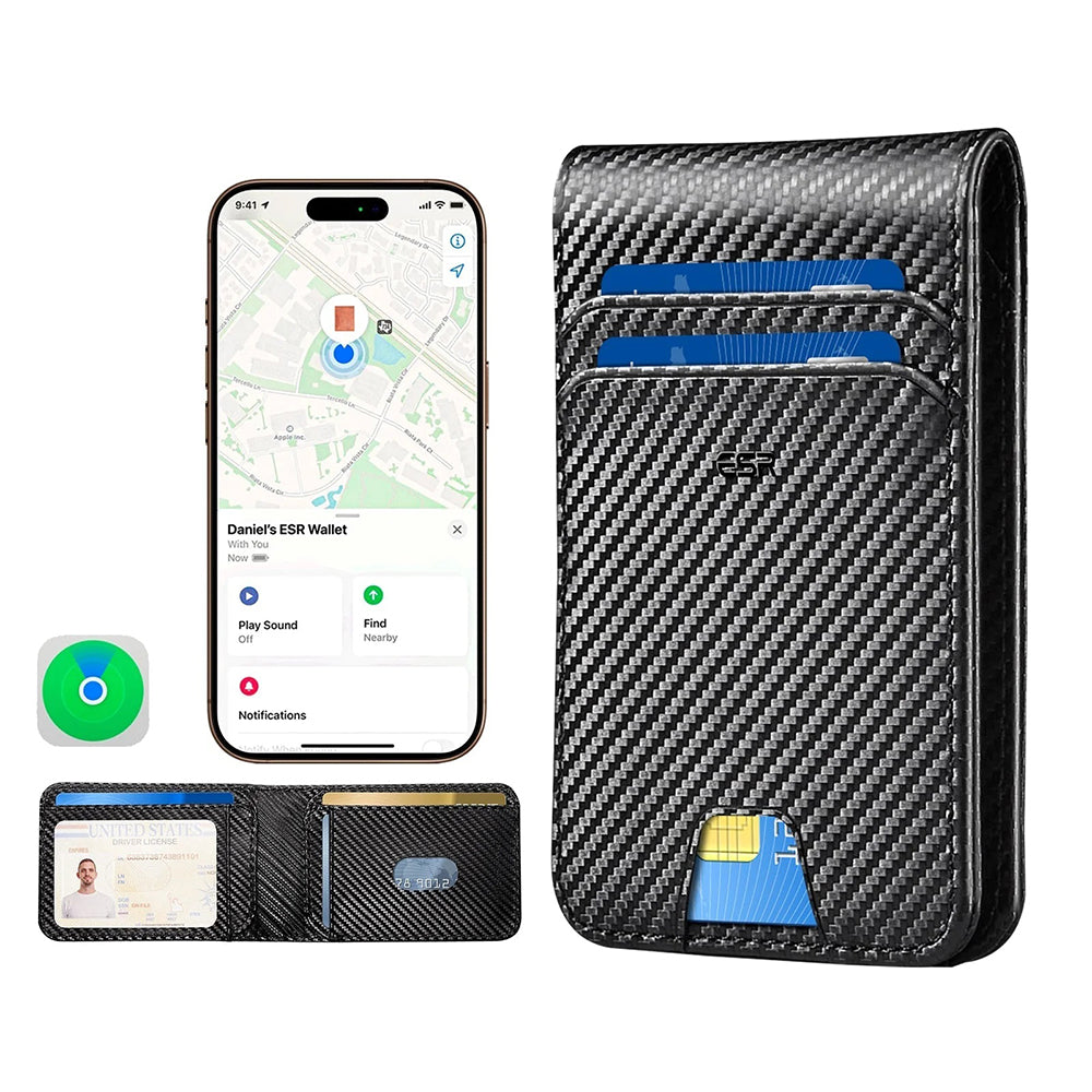 ESR - Classic Geo Card Holder - Vegan Leather Wallet, for 11x Cards & Cash, Find My Function, RFID Blocking - Carbon Fib