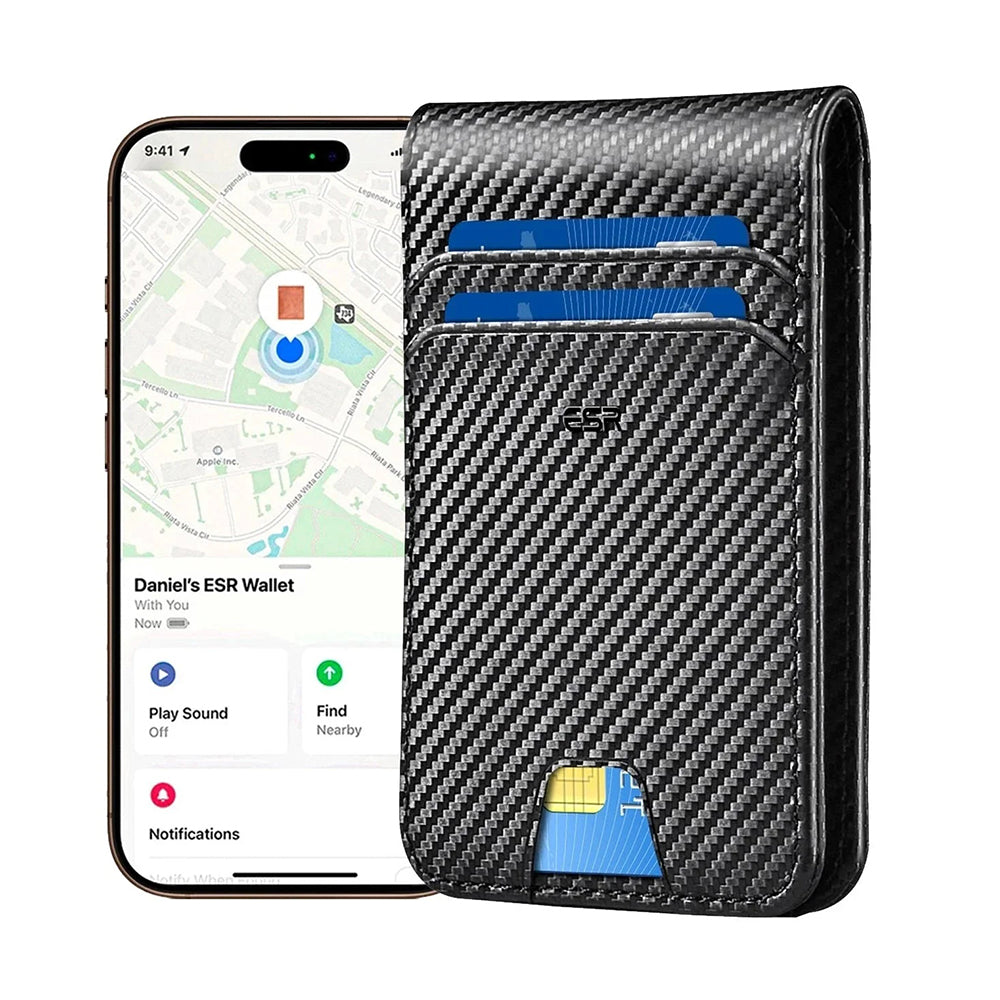 ESR - Classic Geo Card Holder - Vegan Leather Wallet, for 11x Cards & Cash, Find My Function, RFID Blocking - Carbon Fib